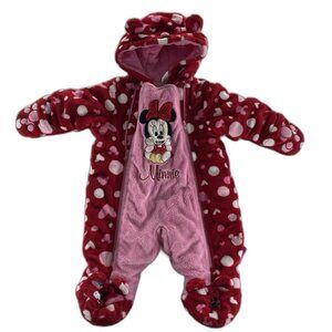 Disney Baby Minnie Mouse Fleece Bunting One-Piece Red White Polka Dot 3 Months